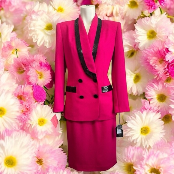 NOLAN MILLER Pink Power Suit Rare 1980 3-Piece Black Sequins Women’s 6 NWT - Picture 4 of 16